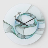 Modernes Abstraktes Fraktal Blau Türkis Grauer Nam Große Wanduhr (Vorderseite)