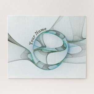 Modernes Abstraktes Fraktal Blau Türkis Grauer Nam Puzzle