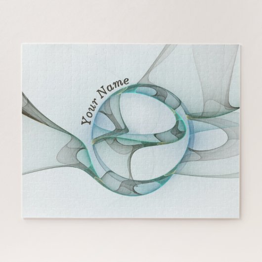 Modernes Abstraktes Fraktal Blau Türkis Grauer Nam Puzzle (Horizontal)