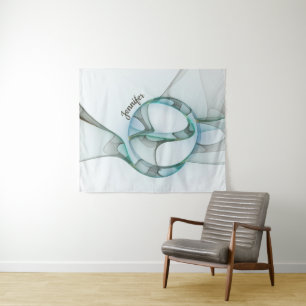 Modernes Abstraktes Fraktal Blau Türkis Grauer Nam Wandteppich