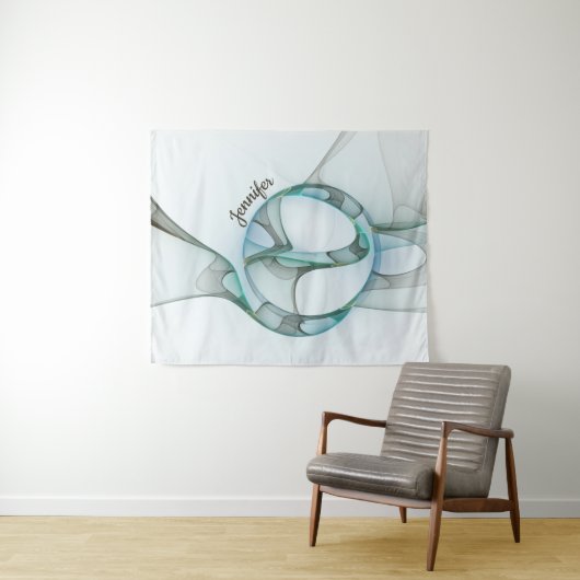 Modernes Abstraktes Fraktal Blau Türkis Grauer Nam Wandteppich (Beispiel (Horizontal))