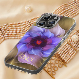 Modernes Abstraktes Fraktal Farbige Blume Monogram Case-Mate iPhone Hülle
