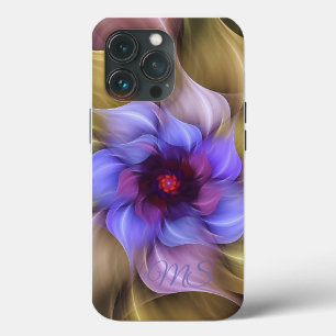 Modernes Abstraktes Fraktal Farbige Blume Monogram Case-Mate iPhone Hülle