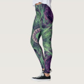 Modernes Abstraktes Fraktal Lila und grünes Design Leggings (Links)