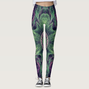Modernes Abstraktes Fraktal Lila und grünes Design Leggings