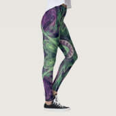 Modernes Abstraktes Fraktal Lila und grünes Design Leggings (Rechts)
