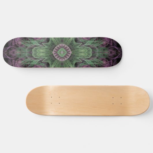 Modernes Abstraktes Fraktal Lila und grünes Design Skateboard (Horizontal)