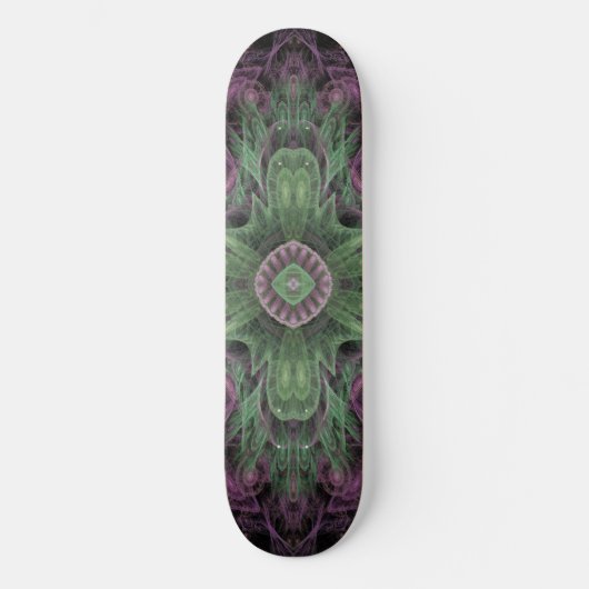 Modernes Abstraktes Fraktal Lila und grünes Design Skateboard (Vorderseite)