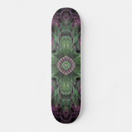 Modernes Abstraktes Fraktal Lila und grünes Design Skateboard