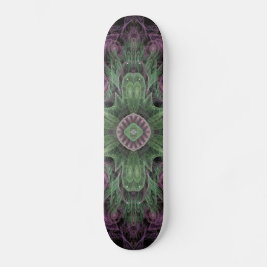 Modernes Abstraktes Fraktal Lila und grünes Design Skateboard (Vorderseite)