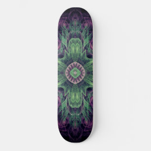 Modernes Abstraktes Fraktal Lila und grünes Design Skateboard