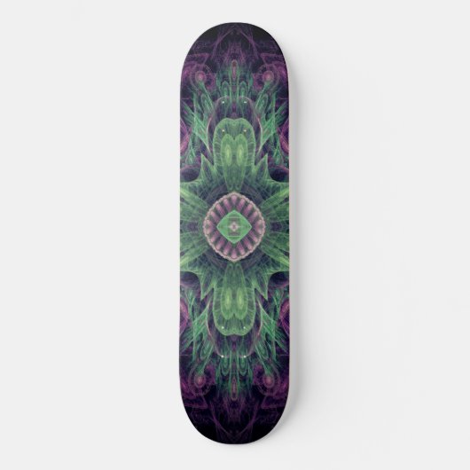 Modernes Abstraktes Fraktal Lila und grünes Design Skateboard (Vorderseite)