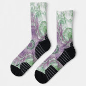 Modernes Abstraktes Fraktal Lila und grünes Design Socken (Links)