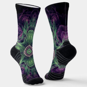 Modernes Abstraktes Fraktal Lila und grünes Design Socken
