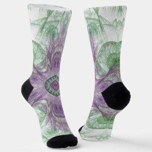 Modernes Abstraktes Fraktal Lila und grünes Design Socken