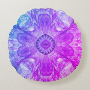 Modernes Abstraktes Fraktal Rosa und Blau Rundes Kissen