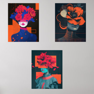 Modernes abstraktes Frauenportrait mit Blume Bilderwand Sets