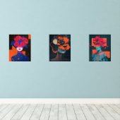 Modernes abstraktes Frauenportrait mit Blume Bilderwand Sets (Holzboden)