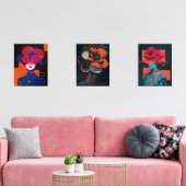 Modernes abstraktes Frauenportrait mit Blume Bilderwand Sets (Wohnzimmer)