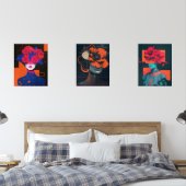 Modernes abstraktes Frauenportrait mit Blume Bilderwand Sets (Schlafzimmer)