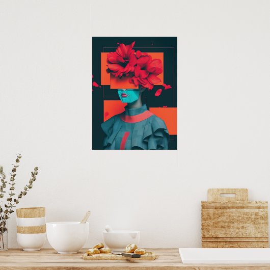 Modernes abstraktes Frauenportrait mit Blume Poster (Küche)