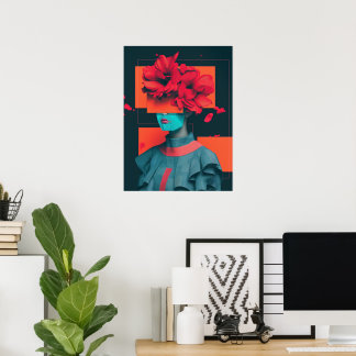 Modernes abstraktes Frauenportrait mit Blume Poster