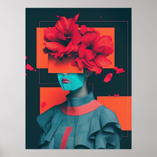 Modernes abstraktes Frauenportrait mit Blume Poster (Vorne)