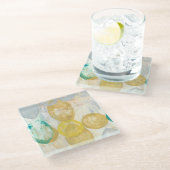 Modernes Abstraktes Gemälde auf Zeitungspapier Glasuntersetzer (Schrägansicht)