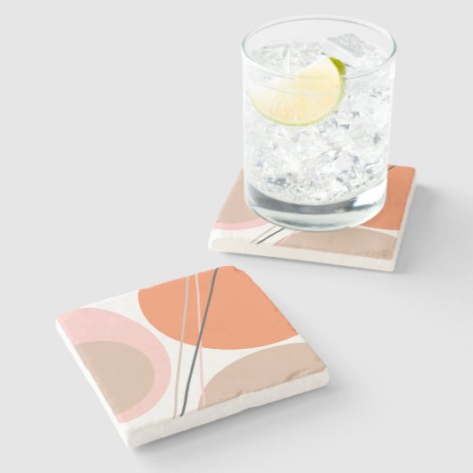 Modernes Abstraktes Geo Pastel Orange Pink Beige Steinuntersetzer (Seitenansicht)