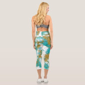 Modernes Abstraktes Gold Türkis Aquamarin Capri Leggings (Rückseite)