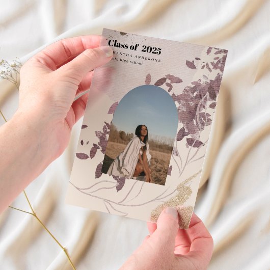 Modernes Abstraktes Gold und Lila Graduieren Pergament Einladungen