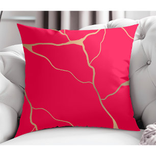 Modernes Abstraktes Gold Vein Design Red Kissen
