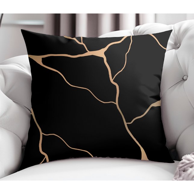Modernes Abstraktes Gold Vin Design Black Kissen (Von Creator hochgeladen)