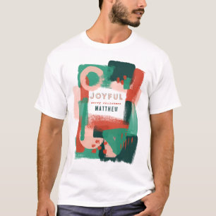 Modernes abstraktes grafisches Rot, rosa + grünes T-Shirt