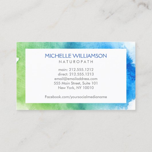 Modernes Abstraktes Grün/Blau-Blumen-Logo-Wellness Visitenkarte (Rückseite)