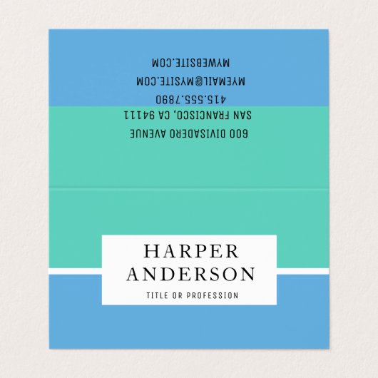 Modernes Abstraktes Grün & Blau Visitenkarten (Außenseite Aufgefaltet)