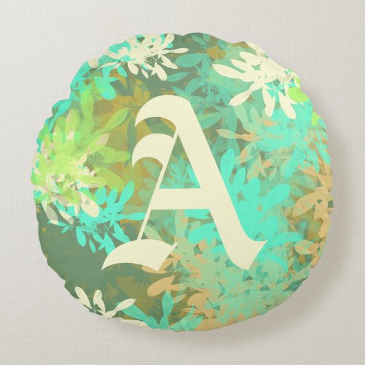 Modernes Abstraktes, grünes Leaf-Muster runder Pol Rundes Kissen (Vorderseite)