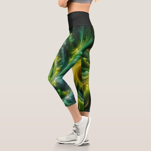 Modernes Abstraktes, helles Grün Capri Leggings (Links)