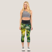 Modernes Abstraktes, helles Grün Capri Leggings (Vorderseite)