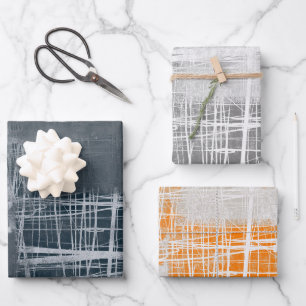 Modernes abstraktes, hellorangefarbenes, weißes S Geschenkpapier Set