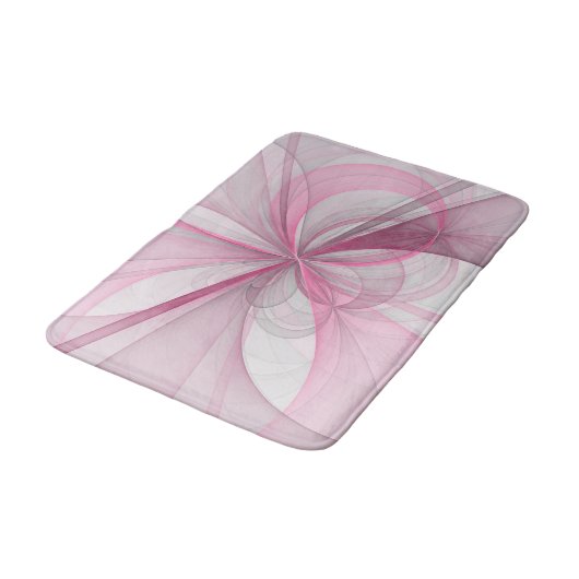 Modernes Abstraktes, hellrosa graues Fraktal Desig Badematte (Schrägansicht)