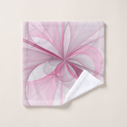 Modernes Abstraktes, hellrosa graues Fraktal Desig Badhandtuch Set (Waschlappen)