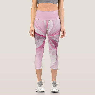 Modernes Abstraktes, hellrosa graues Fraktal Desig Capri Leggings
