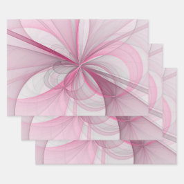 Modernes Abstraktes, hellrosa graues Fraktal Desig Geschenkpapier Set