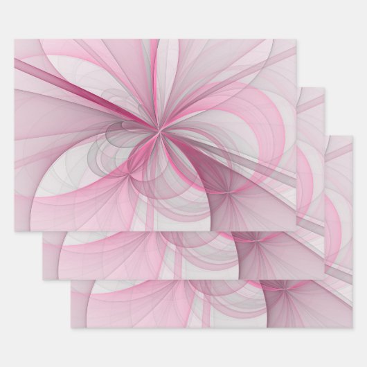 Modernes Abstraktes, hellrosa graues Fraktal Desig Geschenkpapier Set (Set)
