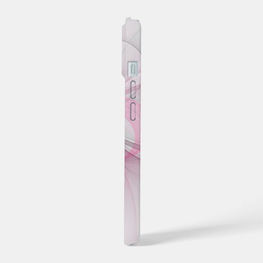 Modernes Abstraktes, hellrosa graues Fraktal Desig iPhone 15 Hülle (Linke Seite)
