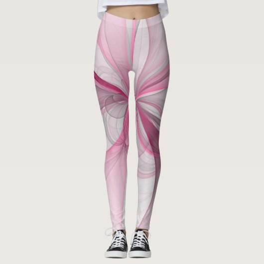 Modernes Abstraktes, hellrosa graues Fraktal Desig Leggings (Vorderseite)