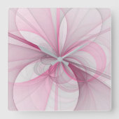 Modernes Abstraktes, hellrosa graues Fraktal Desig Quadratische Wanduhr (Vorderseite)