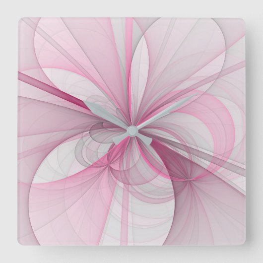 Modernes Abstraktes, hellrosa graues Fraktal Desig Quadratische Wanduhr (Vorderseite)