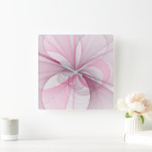 Modernes Abstraktes, hellrosa graues Fraktal Desig Quadratische Wanduhr (Zuhause)